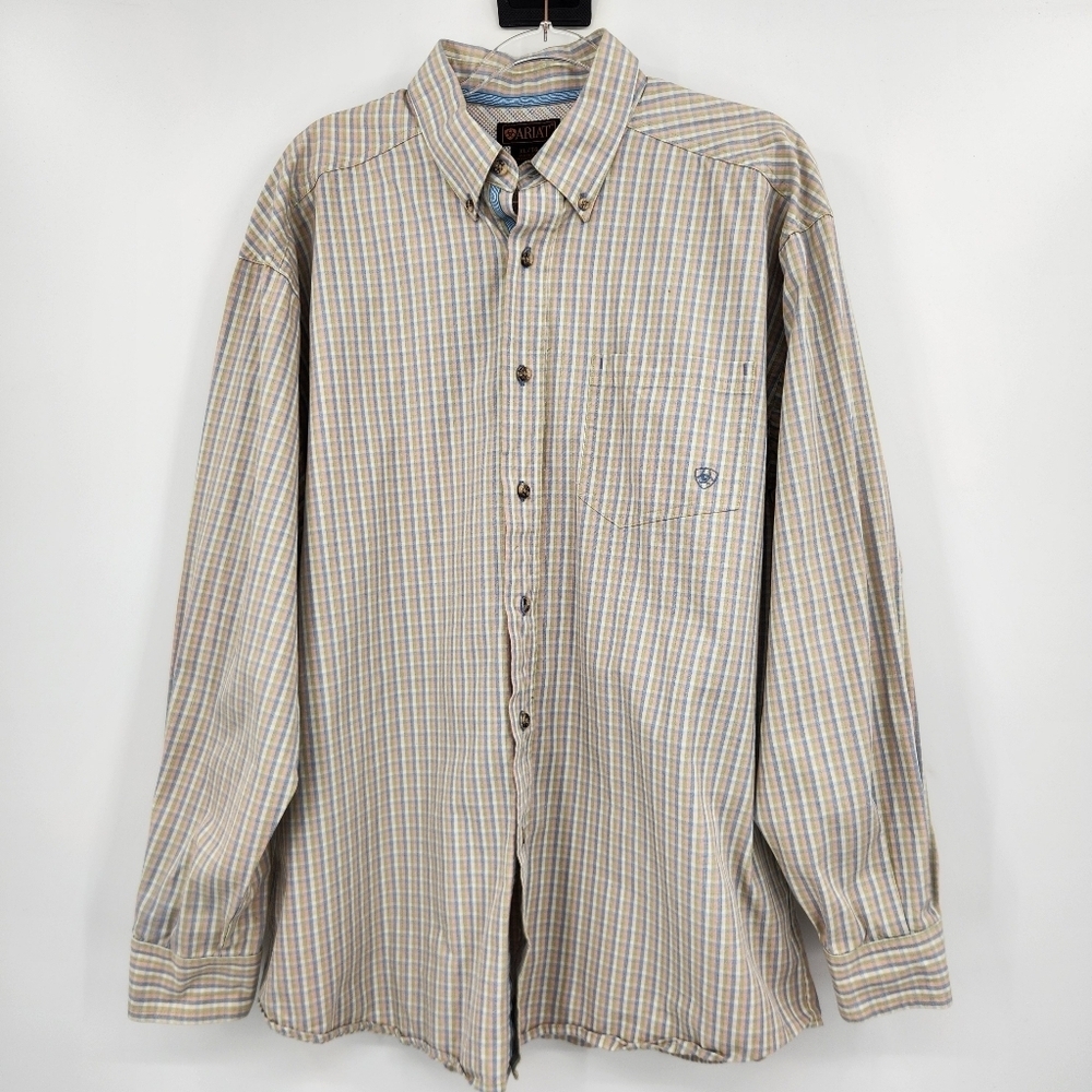 Ariat Heavyweight Long Sleeve Button Front Shirt Mens Size XL Pastel Plaid